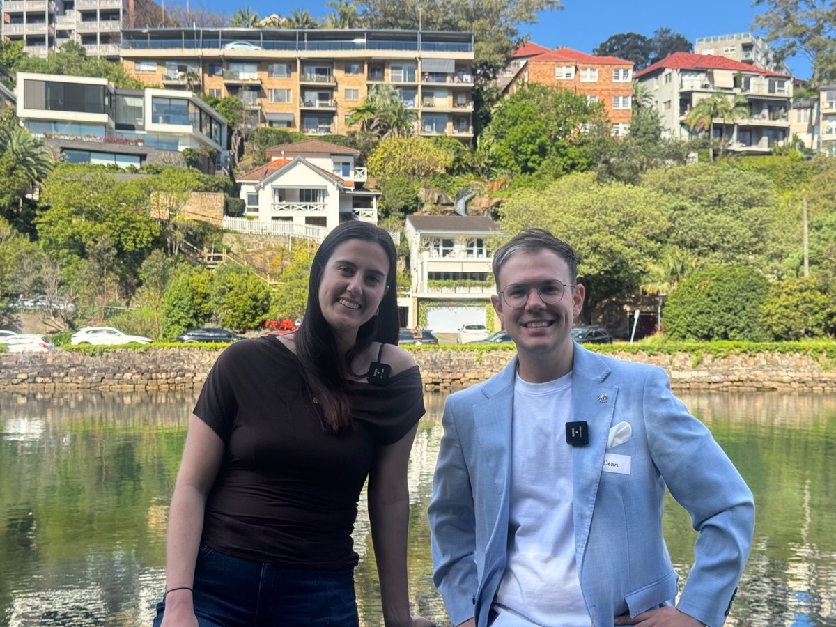 Dean Gravina and Lucy Dujmovich by the water at Mosman